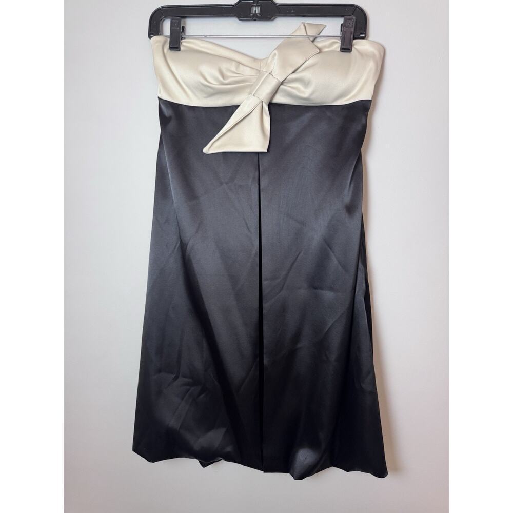 AGB STRAPLESS BEIGE BOW BLACK BUBBLE HEM COCKTAIL DRESS WOMEN'S SIZE 6